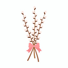 Willow twigs, flat illustration. Vector illustration flat icons.