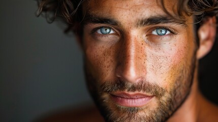 Obraz premium Man, studio portrait and skincare with beauty, cosmetics and wellness 