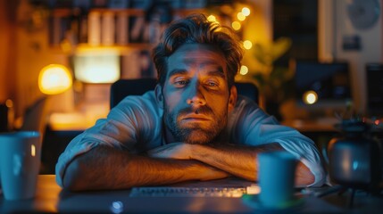 Obraz premium sleepy man work in office
