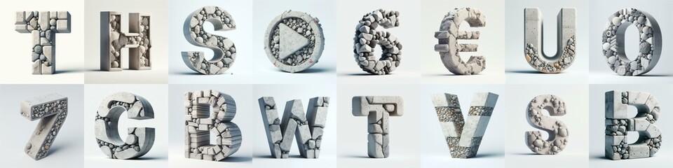 3D Lettering That Blends Concrete With Raw stones. AI generated illustration