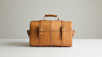 Bolsa de cuero o maletín de viaje de lujo para negocios. Maleta de cuero o equipaje marrón con asa aislada.