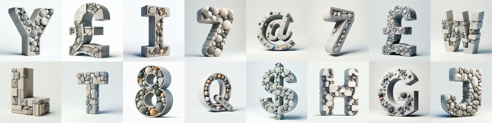 Naklejka premium 3D Lettering That Blends Concrete With Raw stones. AI generated illustration