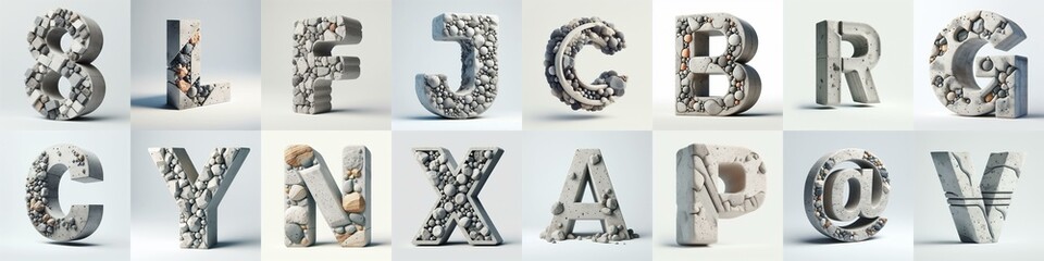 3D Lettering That Blends Concrete With Raw stones. AI generated illustration