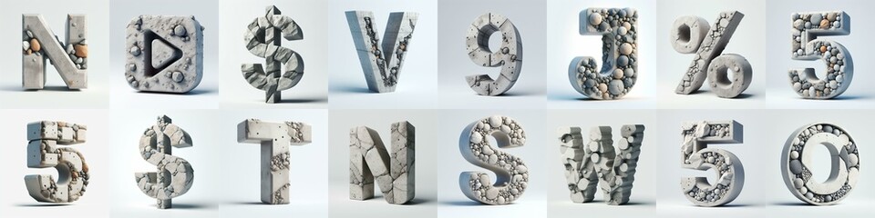 Obraz premium 3D Lettering That Blends Concrete With Raw stones. AI generated illustration