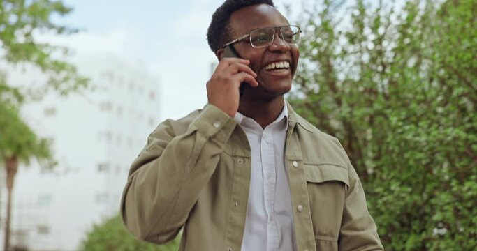 Watch, time and phone call of a man in city with schedule, late and reminder check outdoor. Commute, morning and street with travel and communication on a sidewalk with notification for appointment