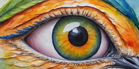 Closeup of the eye of a parrot. Colorful bird.