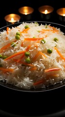 A plate of rice with vegetables. Food Illustration
