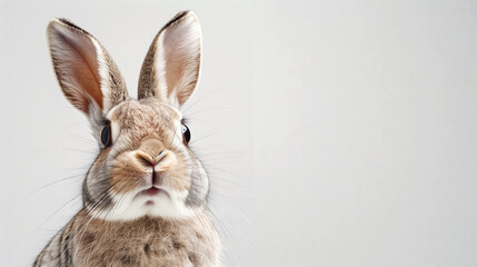 Close-up rabbit banner against a white background with copy space