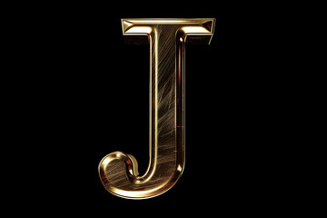 Alphabet letter J with 3D rendering and metallic gold texture, elegant uppercase font design for luxury and jewelry concepts, works well on dark backgrounds