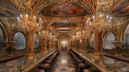 Fototapeta premium Dream-like, unreal interior of a restaurant in palace setting
