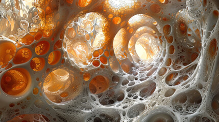 Intricate insides of beer foam, fractal psychedelic vision, concept of hallucinogenic drug influence