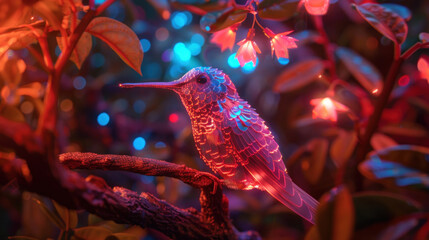 Fototapeta premium Fantastic red colibri on tree branch