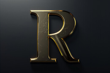 Alphabet letter R with 3D rendering and metallic gold texture, elegant uppercase font design for luxury and jewelry concepts, works well on dark backgrounds