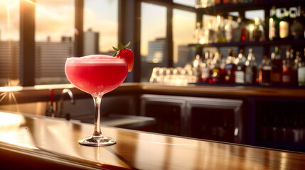 Red Daiquiri cocktail on bar counter