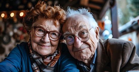 Couple de personnes âgées portant des lunettes - obrazy, fototapety, plakaty