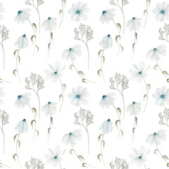 Watercolor seamless pattern with flowers . Hand drawn flortal  illustration on white background