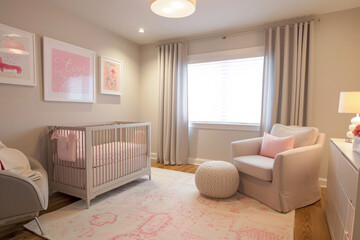 A warm and minimalist welcoming pink nursery designed for baby, newborn bedroom