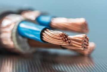 Macro view of electrical installation copper cable wire - 753776647