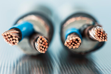 Macro view of electrical installation copper cable wire