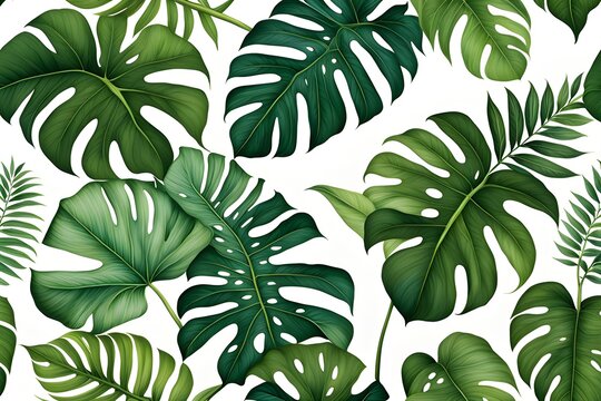 seamless pattern with botanical green leaves Generative Ai