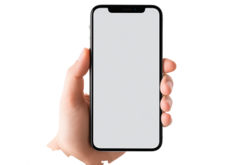 PNG,female hand holding a smartphone, isolated on white background