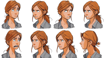 Female character set, eyes expressions, PNG transparent image