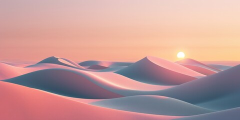 A beautiful desert landscape with a pink and orange sky