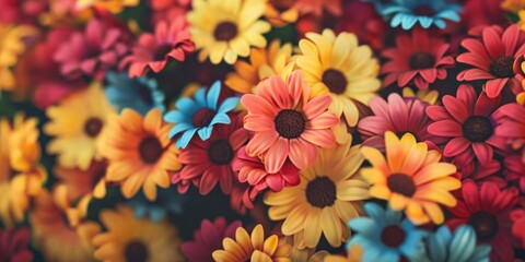 A colorful bouquet of flowers with a bright yellow center - obrazy, fototapety, plakaty