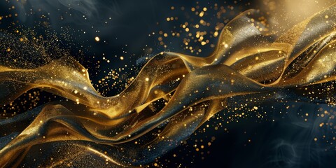 A gold and black ribbon with glittery particles