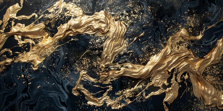 A gold and black painting with a gold and black swirl
