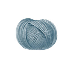 Blue yarn ball. Skein of yarn for knitting. Watercolor illustration drawn by hands. Isolated. For stickers, scrapbook, postcards, yarn or wool shop logos and banners.