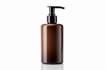 Fototapeta premium Brown soap dispenser bottle on white background