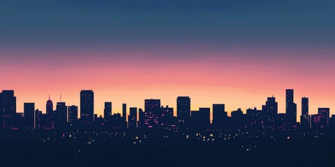 Fototapeta premium A city skyline at sunset with a purple sky