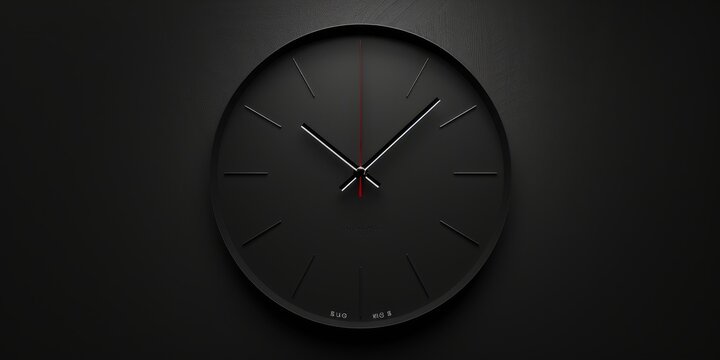 A black clock with red hands showing the time of 11:30