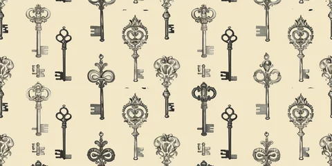 Fotobehang A pattern of keys is shown in black and white © kiimoshi