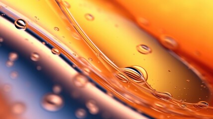 The close up of a glossy liquid surface abstract in tangerine orange and lemon yellow colors with a soft focus. 3D illustration of exuberant. generative AI