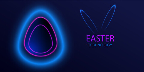 Neon Happy Easter Eggs Vector Background. Technology Holiday Illustration. 