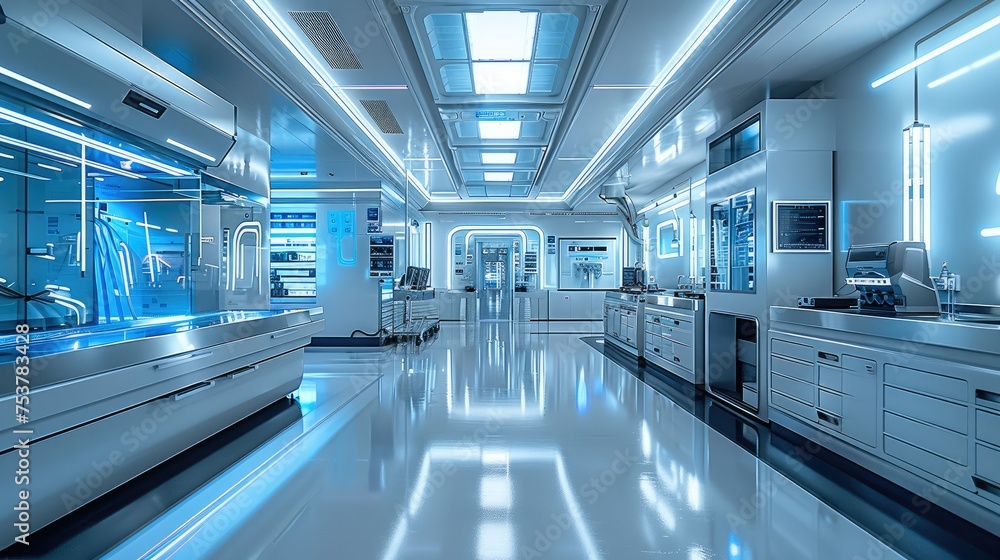 Poster High-tech laboratory, large laboratory space. Generative AI.