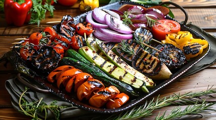 A platter of assorted grilled vegetables for a barbecue