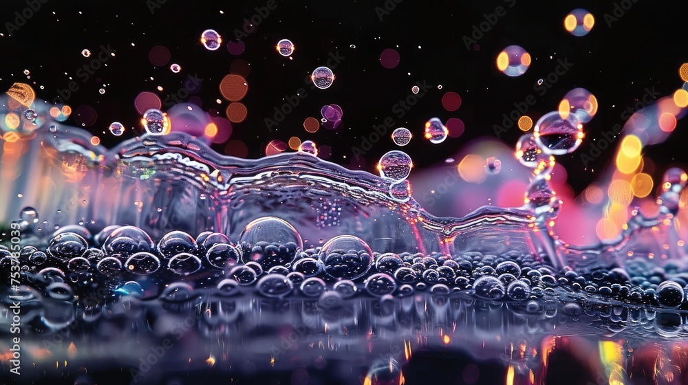Aufkleber liquid iridescent splash on black background. generative ai.