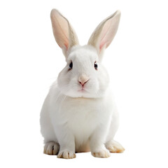 Obraz premium Cute white rabbit sitting and looking at camera isolated on transparent background