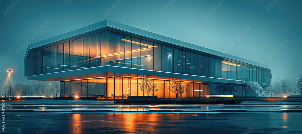 Aufkleber clean modern minimal building at night. generative ai.