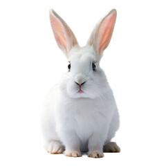 Cute white rabbit sitting and looking at camera isolated on transparent background