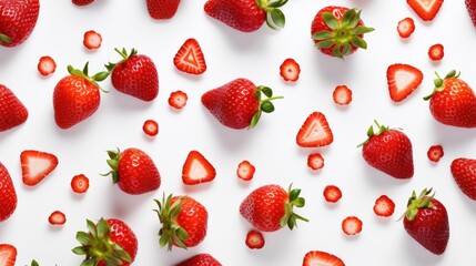a group of strawberries on a white background with the words love spelled on the top of the strawberries. - obrazy, fototapety, plakaty