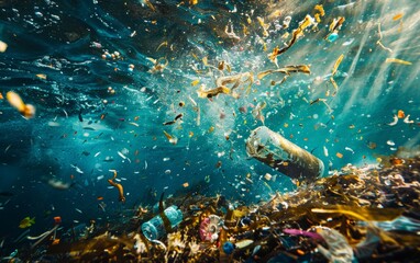 Marine animals live on plastic waste under the sea.