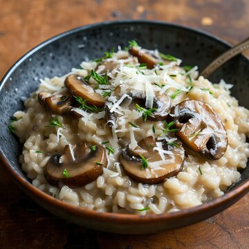 Mushroom Risotto with Truffle Oil and Parmesan.   Food Illustration
