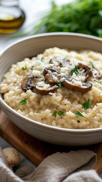 Mushroom Risotto with Truffle Oil and Parmesan.   Food Illustration
