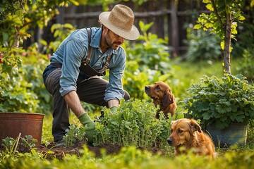 Grüner Daumen: Mann bei der Gartenarbeit, Eigenanbau von Gemüse und Obst