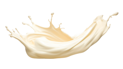 Close up of fresh milk or cream in motion isolated on transparent background.
