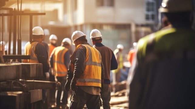 Building Together:  Diverse Team, Construction Crew Smiles Building together, Safety of the Environment wearing helmets